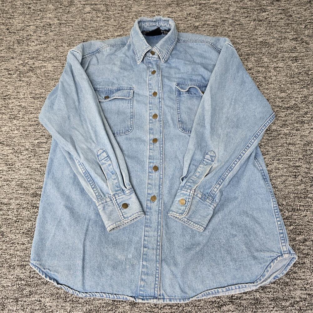 DKNY Vintage 90's Denim Button Up Shirt Men's S Blue Light Wash Fade Pockets